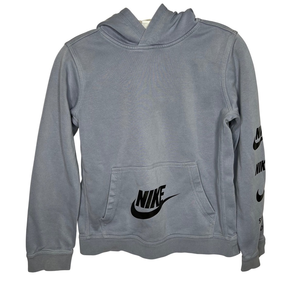 Kids Nike Gray Hoodie Pullover‎ Long Sleeve Logo Graphic Sweatshirt Size L